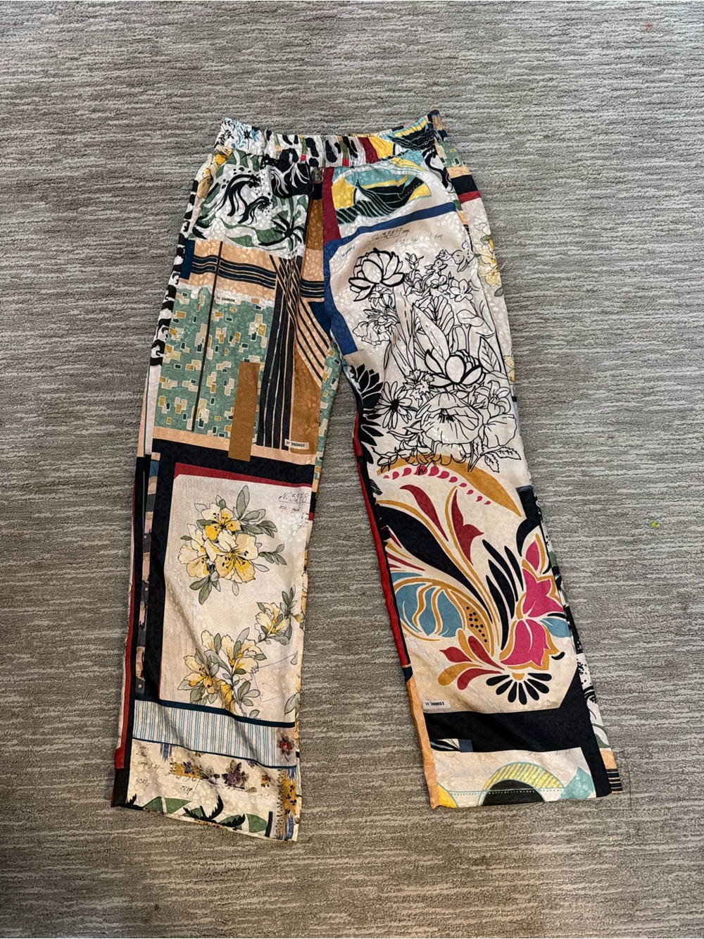 Zara new without tags Patchwork Floral Wide-Leg Pants in Multicolor